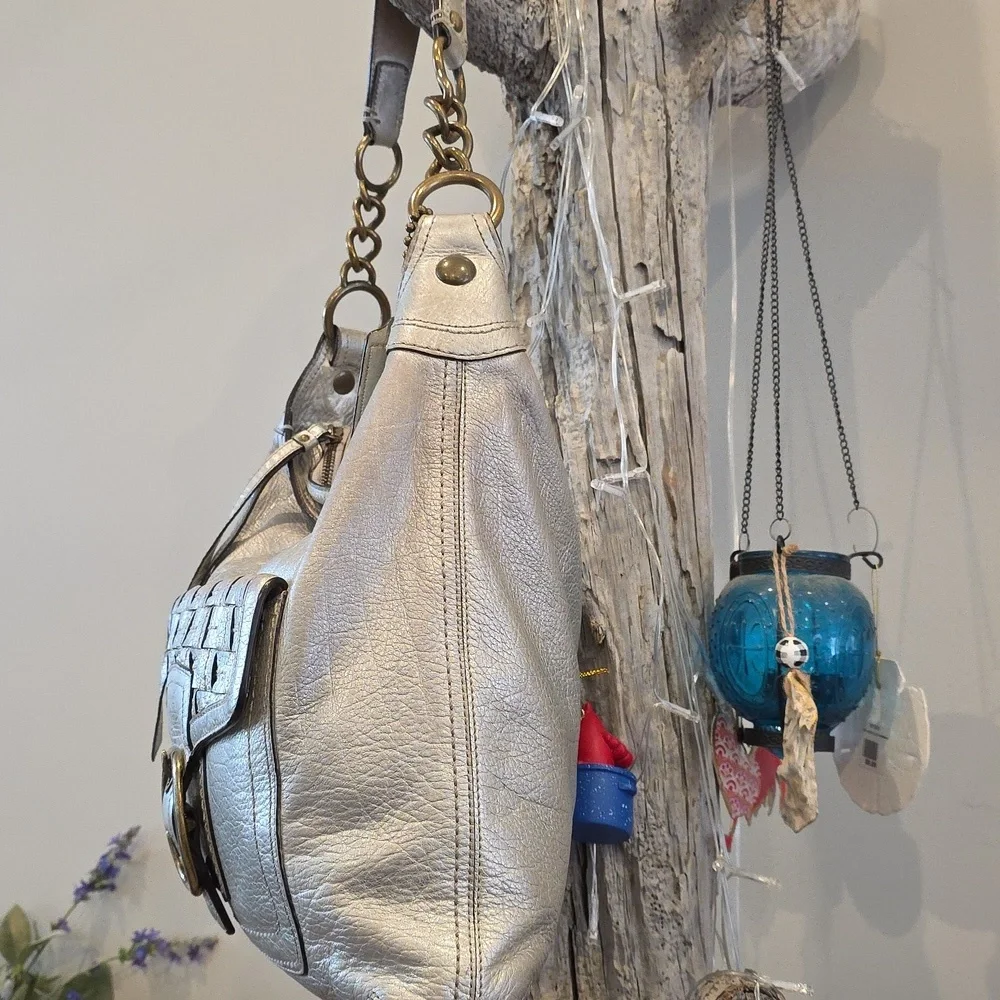 Coach Bleecker Pewter/Silver Metallic Featuring Tattersall Lining